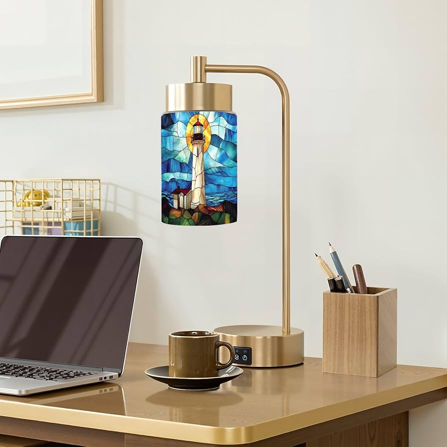 2 Pack Cylinder Glass Lamp Shade Lighthouse Stained Glass